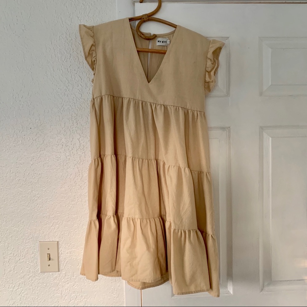 Flutter Sleeve Cotton Mini Dress Size S